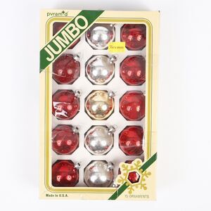 Vintage Pyramid Jumbo 2” Round Christmas Bulb Ornaments 15ct Red & Silver USA